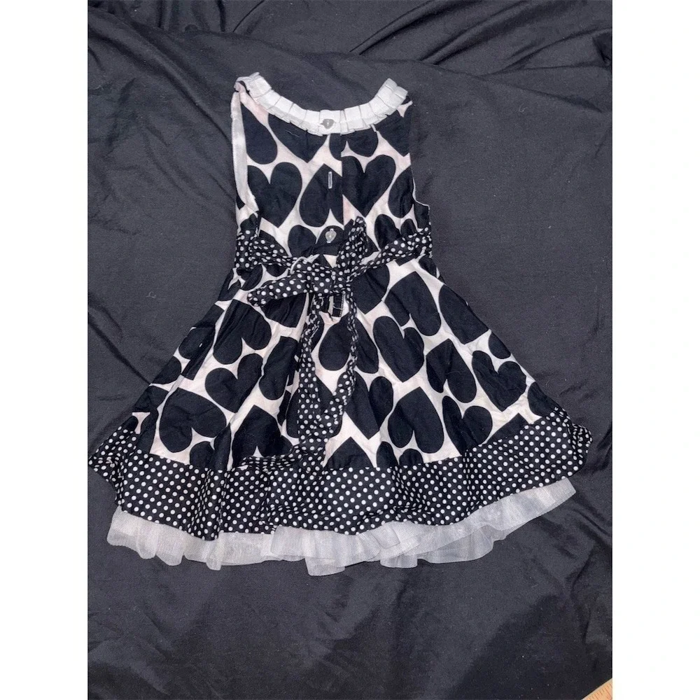 Savannah Baby Girl Party Dress 18M Black & White Heart Print Tulle Hem formal